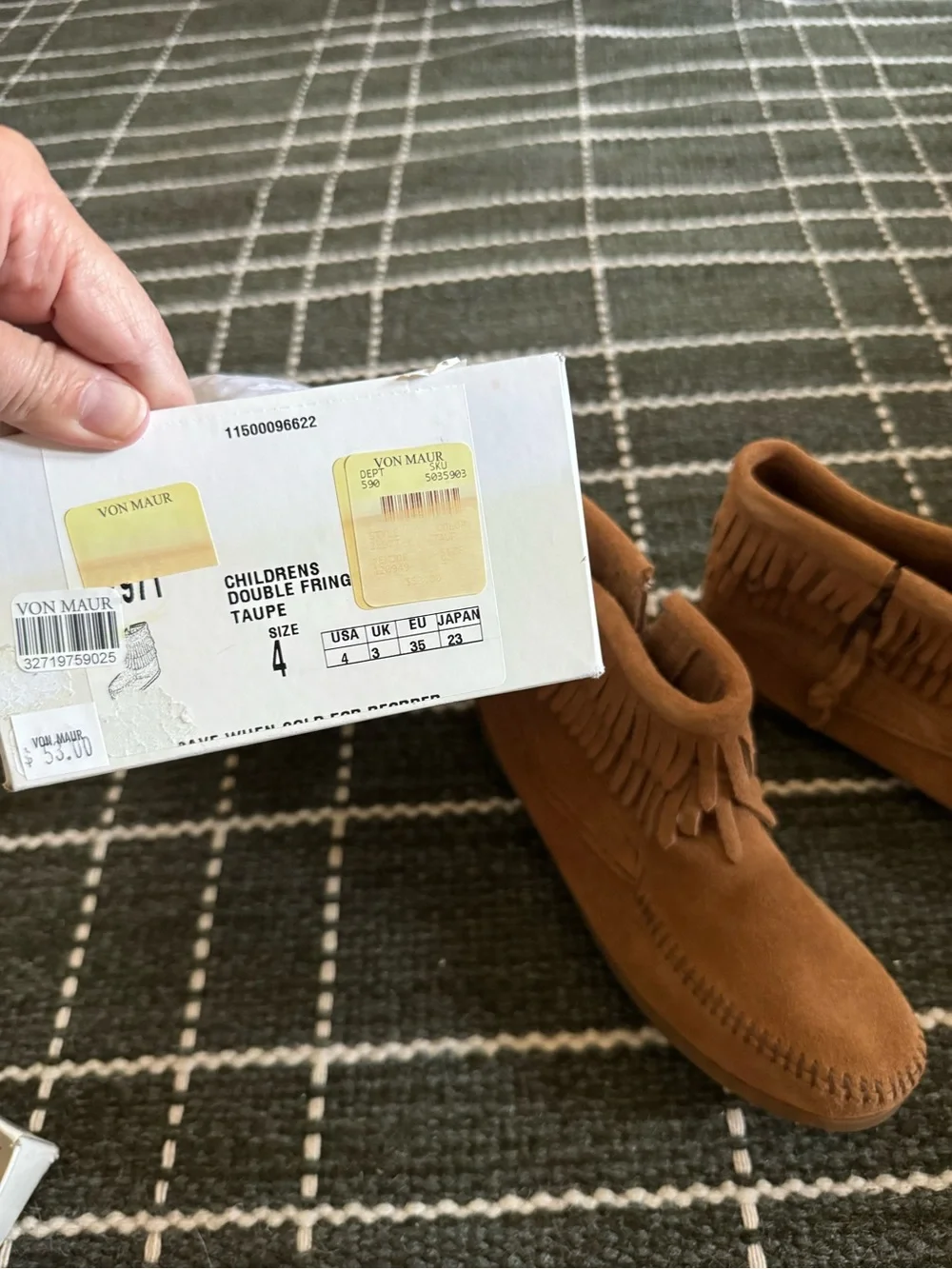 Minnetonka Kids Brown Suede Fringe Ankle Moccasins